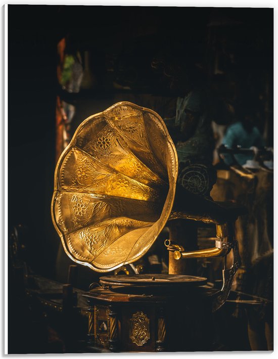 PVC Schuimplaat- Gouden Glimmende Grammofoon - 30x40 cm Foto op PVC Schuimplaat