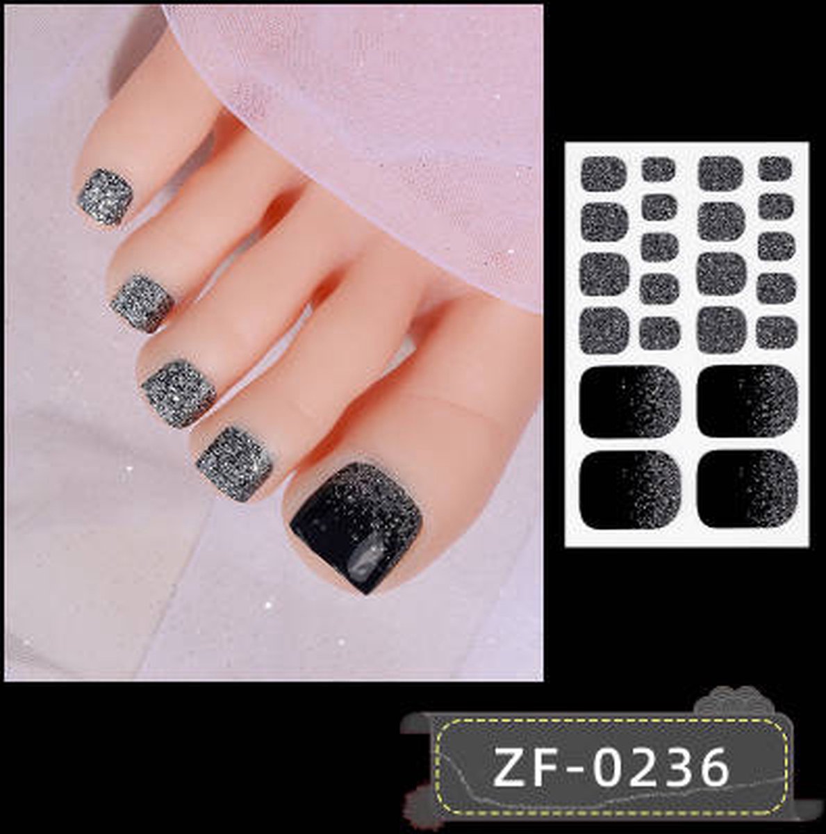 Goedkoopste NagelStickers 22 Tips/1Vel Manicure Teen Nagel stickers,Nageldecoratie-Zwart metallic