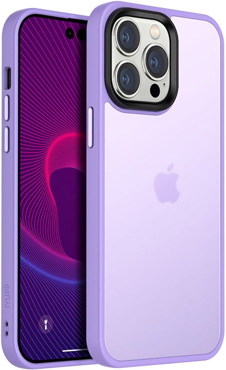 IYUPP Hoesje Geschikt voor iPhone 14 Hoesje - Shockproof Back Cover - Paars Lila Transparant