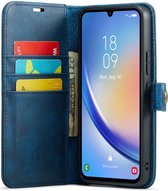 DG Ming Hoesje voor de Samsung Galaxy A34 - Retro Wallet Book Case - Telefoonhoesje Kunstleer met Pasjes - Portemonnee Hoesje met Kaarthouder op achterkant Blauw