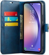 DG Ming Hoesje voor de Samsung Galaxy A54 - Retro Wallet Book Case - Telefoonhoesje Kunstleer met Pasjes - Portemonnee Hoesje met Kaarthouder op achterkant Blauw