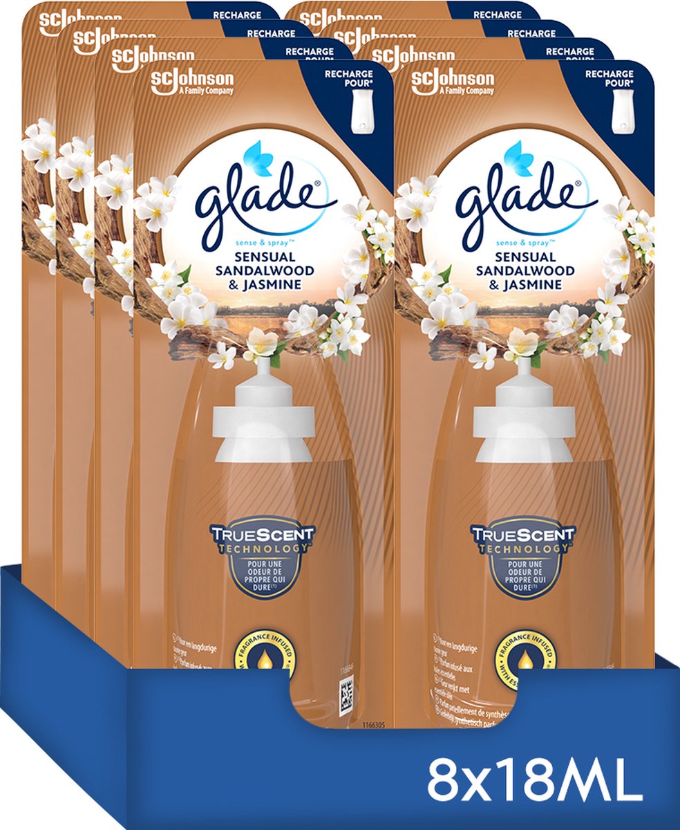 Glade Sense & Spray Sensual Sandalwood & Jasmine navullingen - Luchtverfrissers - 8 x 18ML - Glade