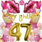 Snoes Mega Beauty Helium Ballonnen Set 47 Jaar - Roze Helium Folieballonnen - Slinger Happy Birthday Goud