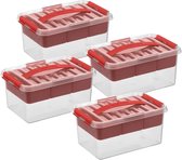 Sunware - Q-line opbergbox met inzet 6L transparant rood - Set van 4