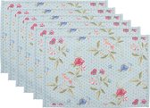 HAES DECO - Set de 6 Napperons - dim. 48x33 cm - coloris Blauw / Rose / Vert - en 100% Katoen - Collection : Bloom Like Wild Flowers