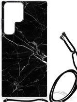 Coque Smartphone Samsung Galaxy S23 Ultra Mobile Case avec bord transparent Marble Zwart