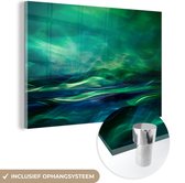 Glasschilderij - Noorderlicht - Groen - Abstract - Schilderij glas - Glazen plaat - 180x120 cm - Muurdecoratie - Foto op glas