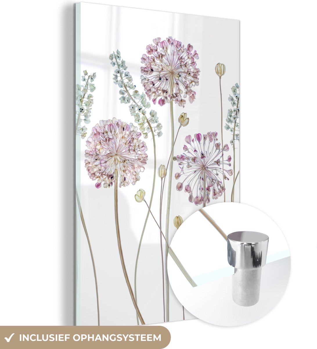 Glasschilderij - Bloemen - Verf - Pastel - Natuur - Foto op glas - Schilderij glas - 20x30 cm - Muurdecoratie