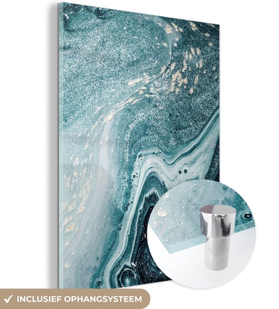 MuchoWow® Peinture sur verre 90x120 cm - Peinture sur verre - Pierres précieuses - Blauw - Nature - Marbre - Abstrait - Photo sur verre acrylique - Peintures