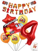 Cijfer ballon 4 jaar Pluspakket Brandweer Ballonnen -Happy Birthday Slinger - Helium Ballon - Snoes