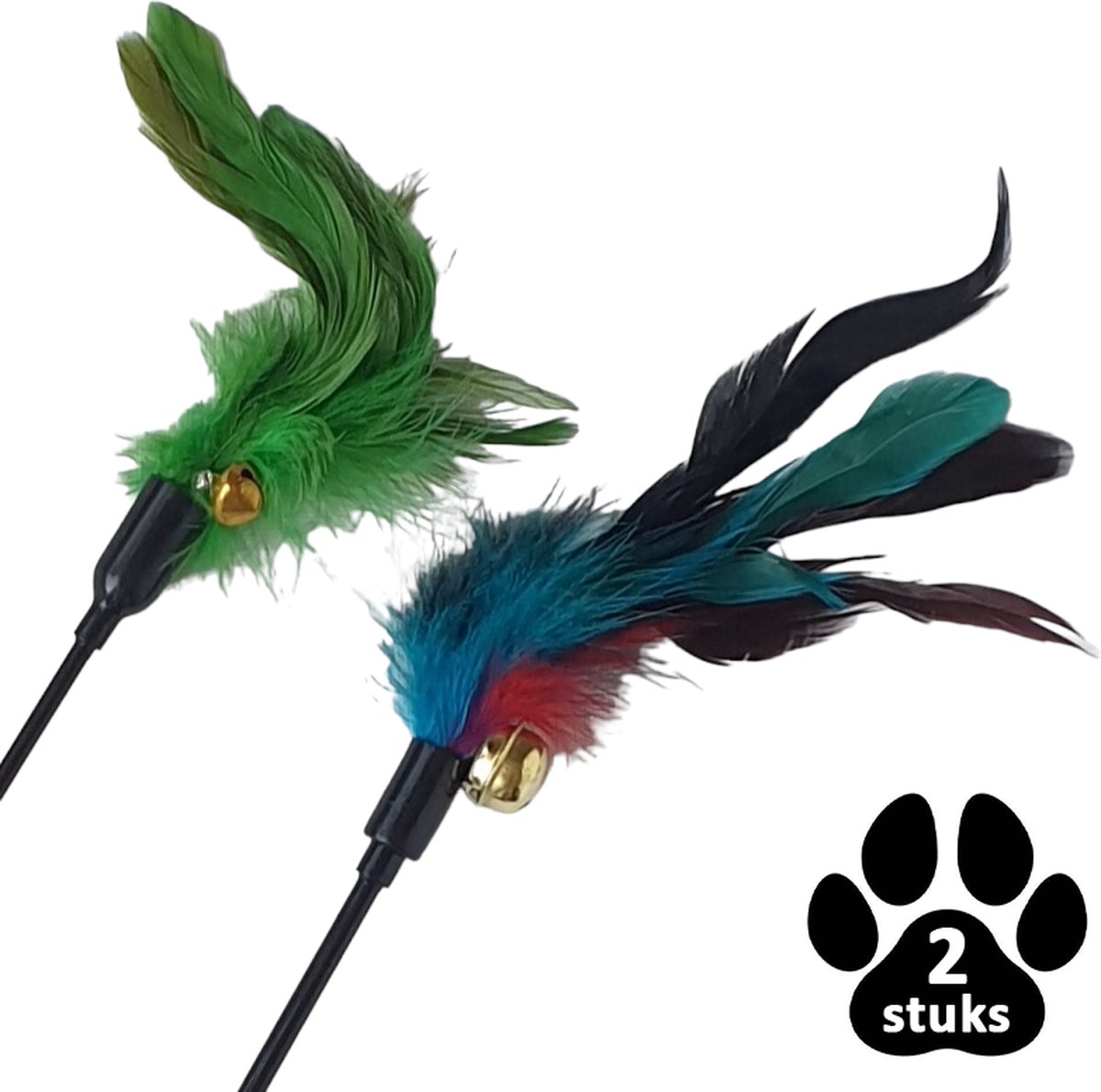 SONGWAY Kattenveer Hengel - 9-delige set insectvormige kattenveerspeeltjes, 1 uitschuifbare stok en 8 verenvullingen met belletjes, interactief speelgoed voor katten voor binnenshuis om te spelen en