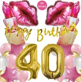 Snoes Mega Beauty Helium Ballonnen Set 40 Jaar - Roze Helium Folieballonnen - Slinger Happy Birthday Goud