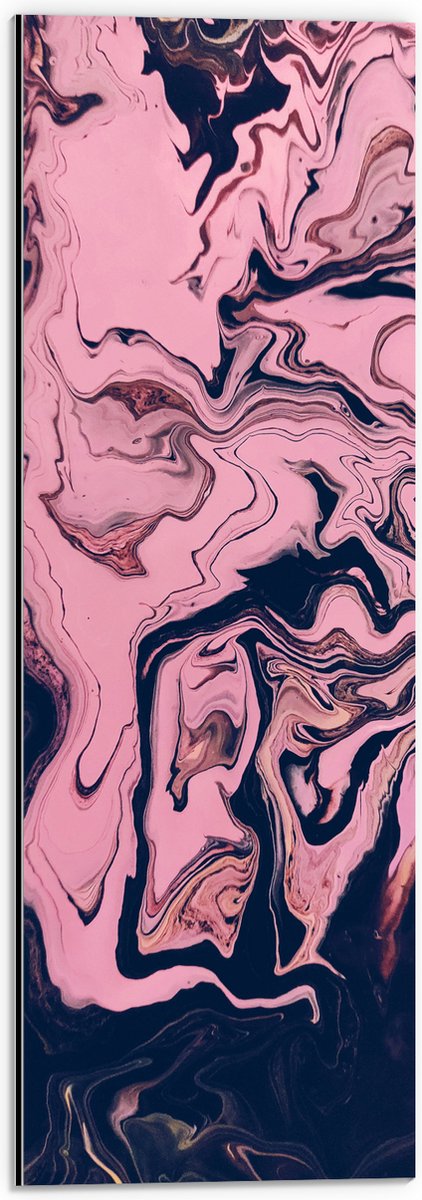 Dibond - Gemixte Verf in Roze en Blauwe Kleuren - 20x60 cm Foto op Aluminium (Met Ophangsysteem)