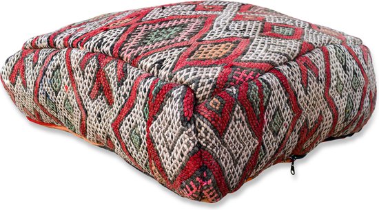 Marokkaanse kelim poef - Bohemian vloerkussen - handgeweven uit natuurlijke materialen - ongevuld k827