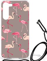 Hoesje met naam Geschikt voor Samsung Galaxy S23 Plus Telefoonhoesje met doorzichtige rand Flamingo