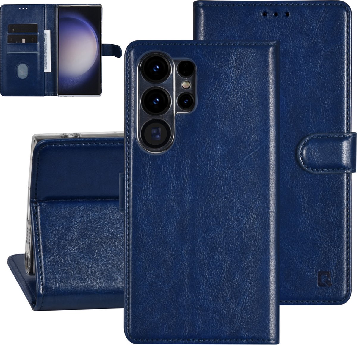 UNIQ Accessory Galaxy S23 Ultra Book Case hoesje - Pasjeshouder voor 3 pasjes - Magneetsluiting - Hanger - Blauw