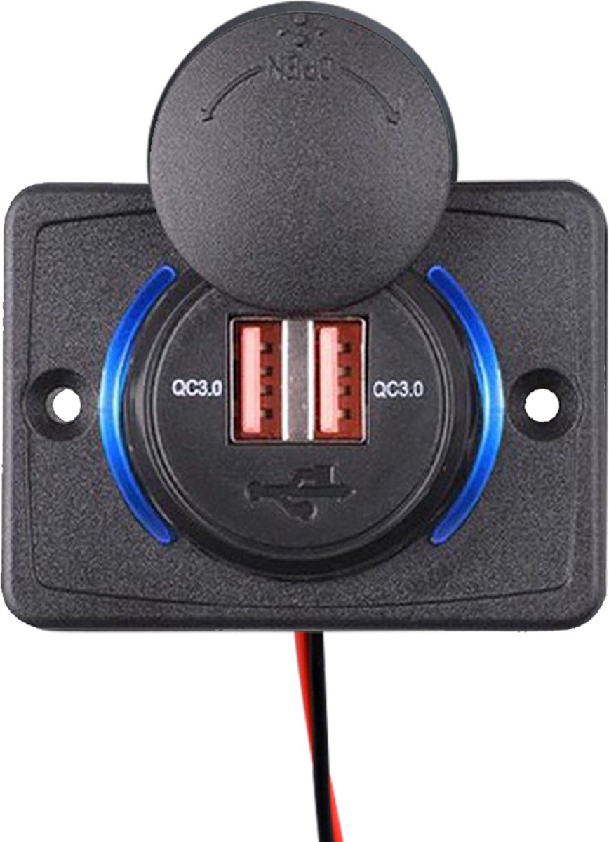 Dual USB stopcontact QC3.0 - Opbouw - 12-24V - 5V 3A - Auto/Boot/Camper - POUSB-1QC - Blauw - Per 1 stuk(s)