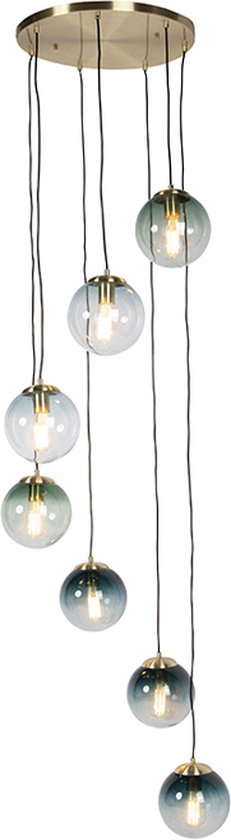 QAZQA pallon - Art Deco LED Smart Hanglamp incl. wifi voor boven de eettafel | in eetkamer - 7 lichts - Ø 65 cm - Goud/messing - Woonkamer | Slaapkamer | Keuken
