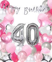 Snoes Ballonnen 40 Jaar Pink Blush Silver Mega Ballon - Compleet Feestpakket 40 Jaar - Verjaardag Versiering Slinger Happy Birthday – Folieballon – Latex Ballonnen - Helium Ballonnen - Zilver en Roze Verjaardag Decoratie