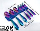 JAXX - 6 delig - kinderbestek - 3 vorken, 3 lepels - met etui - lichtgewicht, duurzaam afgeronde randen maar functioneel, klein en fijn in de handjes en maakt eten leuk met de magic rainbow kleuren-robuust-rvs-bestek-kado