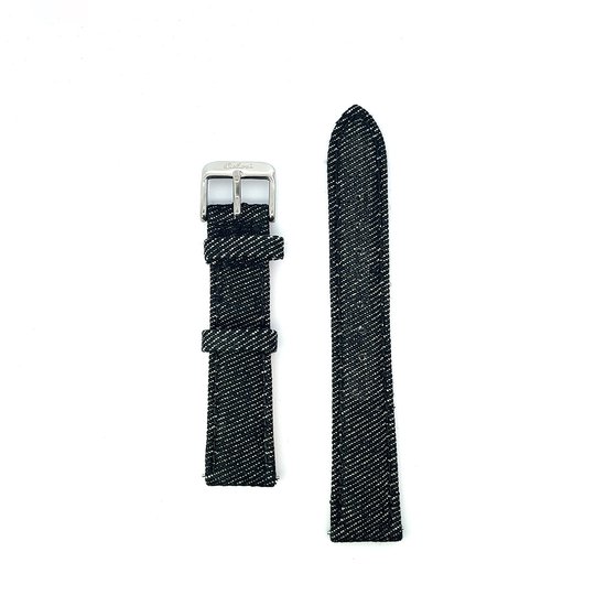 Colori 5-DS001 Horlogeband Denim 18mm - 20cm totaal lengte - Jeans - Binnenzijde Leer - Zwart