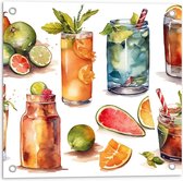 Tuinposter – Verschillende Getekende Cocktails - 50x50 cm Foto op Tuinposter (wanddecoratie voor buiten en binnen)