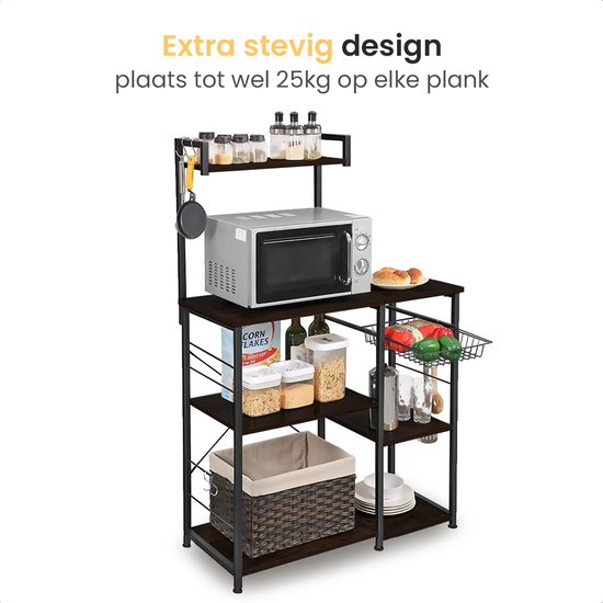 COSTWAY Keukenkast, hoog, keukenrek met wieltjes, 5 niveaus, magnetronstandaard met opklapbare pc-deuren en kantelbeveiliging, staand rek, hoge kast, voor keuken, eetkamer, woonkamer (wit