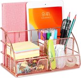 Organizer, SITHON metalen bureau-organizer met lade, pennenhouder, papierorganizer, briefpapierhouder met A4-brievenbakje Documenten voor kantoor, school en thuis, roségoud