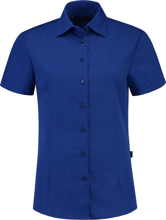L&S Shirt poplin mix met korte mouwen voor dames royal blue - S
