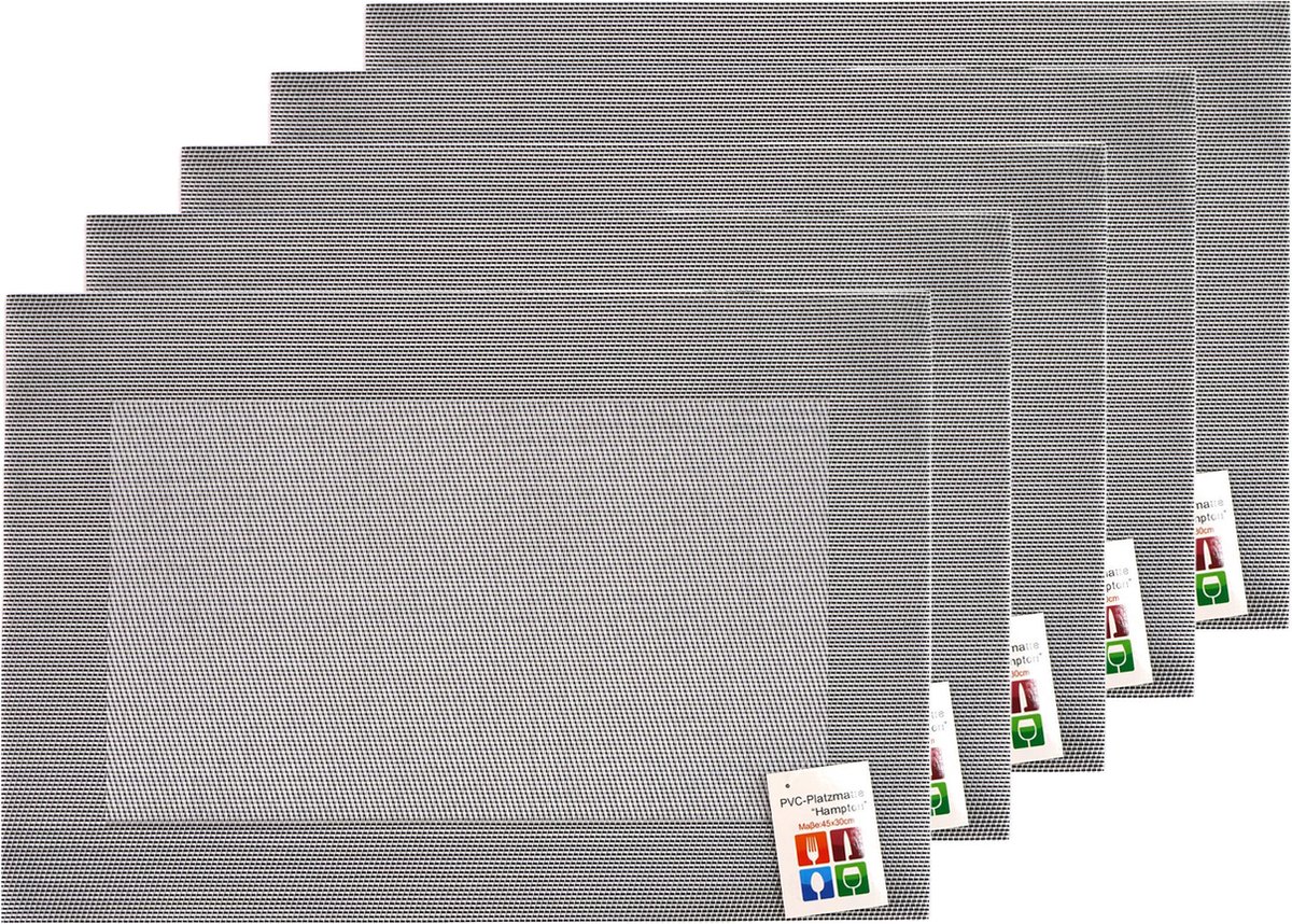 Placemats Hampton - 10x - zilver/grijs - PVC - 30 x 45 cm
