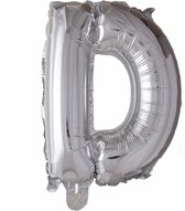 folie ballon Letter ''D'', 44 cm zilver met Rietje