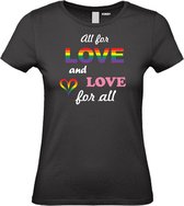 Dames T-shirt Love For All | Gay pride shirt kleding | Regenboog kleuren | LGBTQ | Zwart dames | maat L