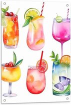 Tuinposter – Waterverf Tekening van Verschillende Kleuren Cocktails op Witte Achtergrond - 60x80 cm Foto op Tuinposter (wanddecoratie voor buiten en binnen)