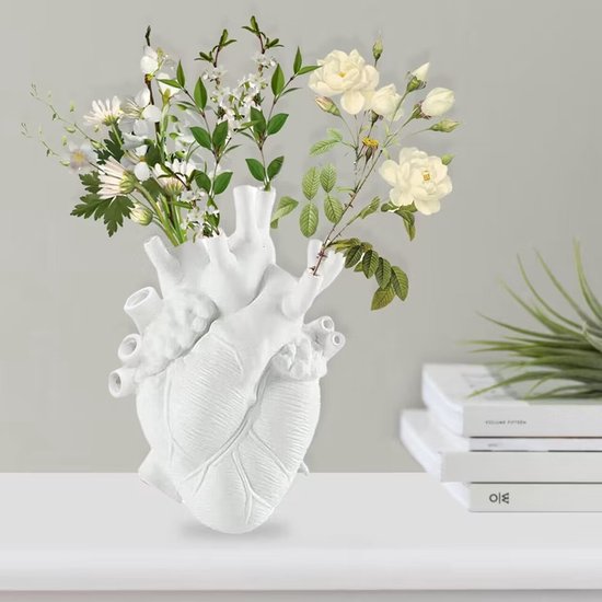 hartvormige bloemenvaas van hars - Elegante Stijl - Perfect voor Elke Gelegenheid-Wit 18*10*24cm
