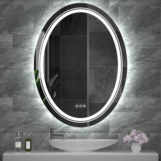 J&S - Miroir de salle de bain - Miroir de salle de bain ovale avec  éclairage -... | bol