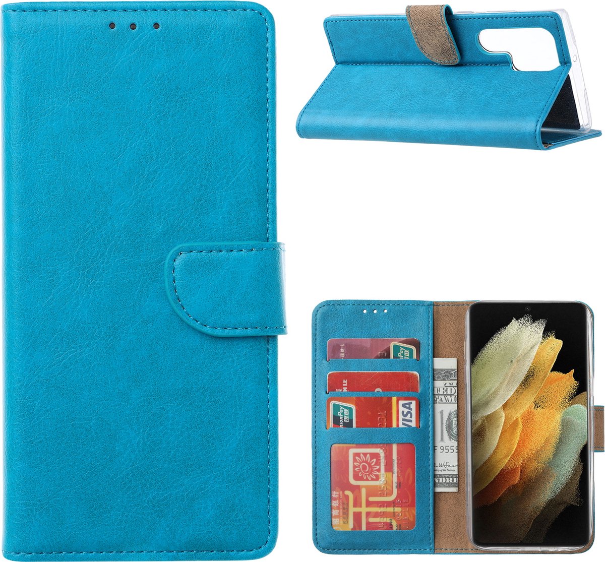 Cityhoesje-Bookcase geschikt voor Samsung S22 Ultra Pasjeshouder