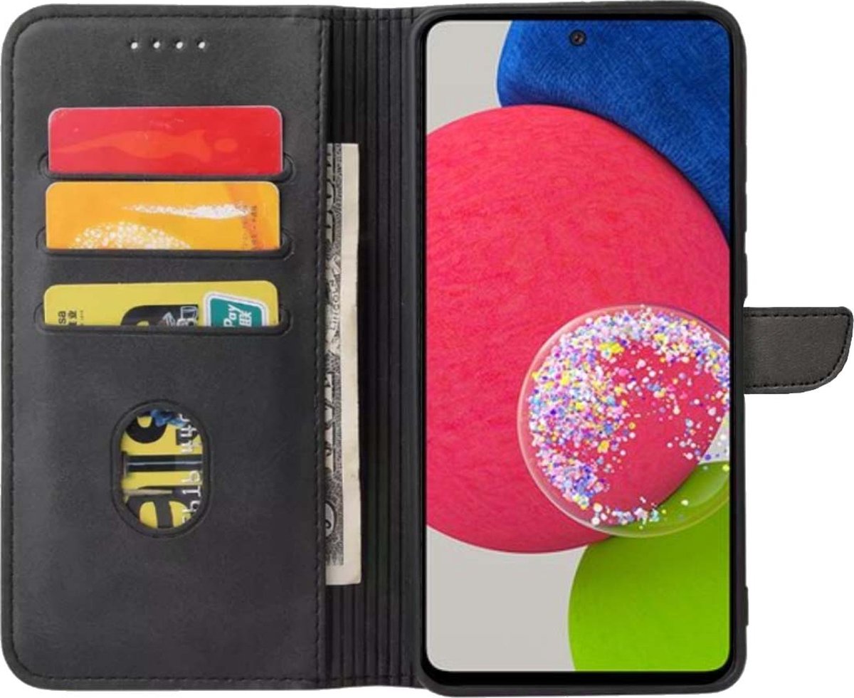 Geschikt voor Samsung Galaxy A52s 5G Telefoonhoesje Kunstleer met Magnetisch lipje en Pasjeshouder Book Case met Klepje - Zwart - Smartphonica geschikt voor Samsung Galaxy A52s 5G