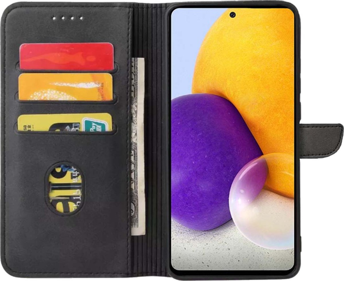 Geschikt voor Samsung Galaxy A72 Telefoonhoesje Kunstleer met Magnetisch lipje en Pasjeshouder Book Case met Klepje - Zwart - Smartphonica geschikt voor Samsung Galaxy A72