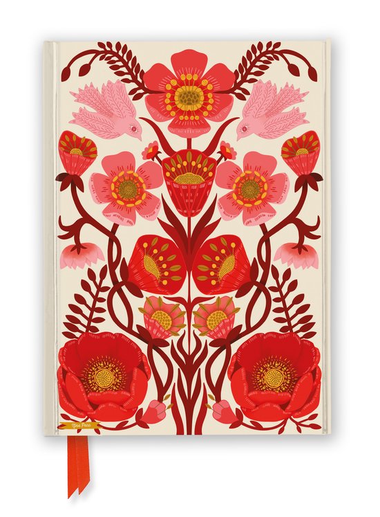 Wit notitieboek met een rode en roze bloemen en vogels illustratie in folkstijl. Nina Pace: Love Oracle.