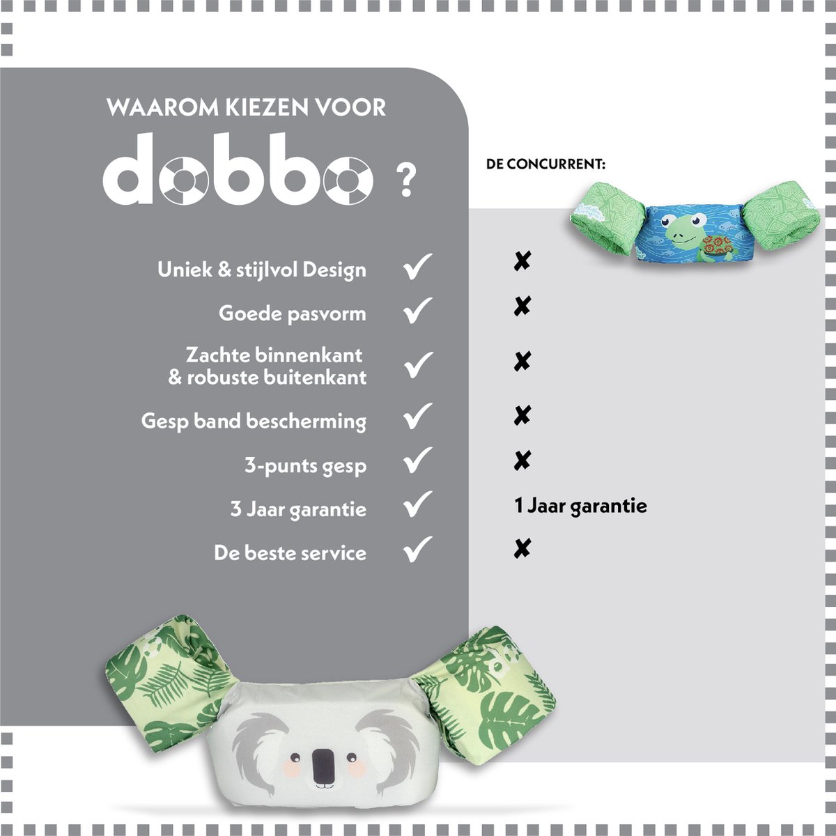 DOBBO Kyan de Koala - Puddle Jumper - Zwembandjes - Zwemvest - Zwemvleugels - voor Kind van 2 tot 6 jaar - 15 tot 30kg - Grijs — afbeelding 3