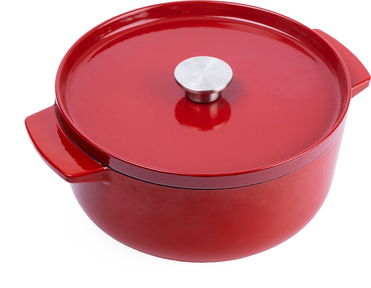 KitchenAid braadpan 26cm - geëmailleerd gietijzer - keizer rood - rond