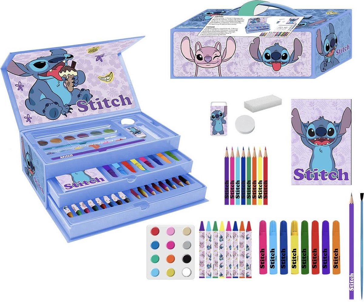 Stitch Tekenen - Tekenset - Tekendoos - 44 Pieces - Lilo & Stitch
