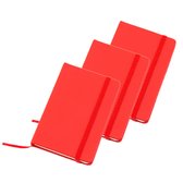 Set van 3x stuks notitieblokje rood met harde kaft en elastiek 9 x 14 cm - 100x blanco paginas - opschrijfboekjes