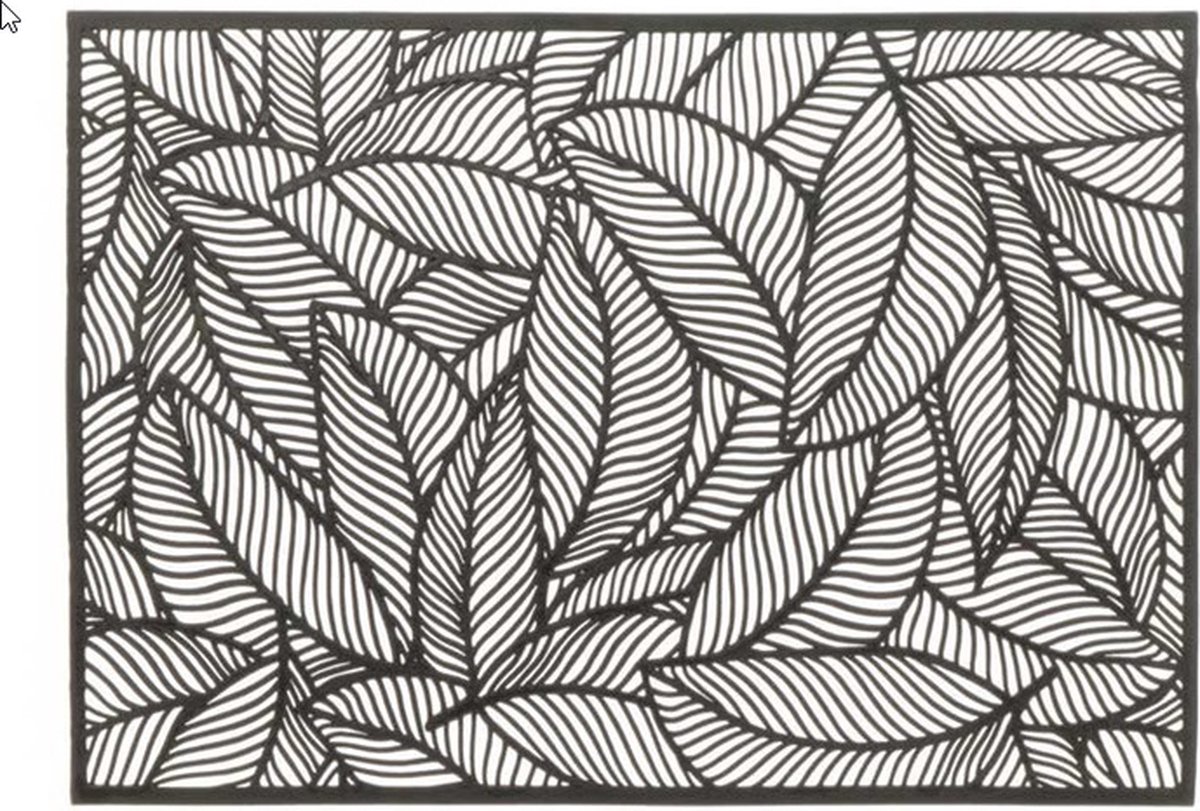 Unique Living Placemat Nissa - 8x - zwart bladmotief - 30 x 45 cm - tafeldecoratie