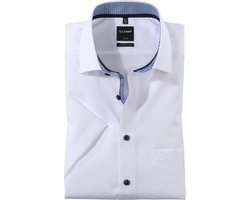 OLYMP Luxor modern fit overhemd - korte mouw - wit (blauw contrast) - Strijkvrij - Boordmaat: 40