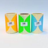 3x100 blanco Stickers op rol 100mm assortiment: oranje-groen-blauw