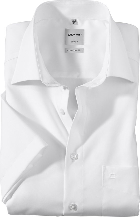 OLYMP Luxor comfort fit overhemd - korte mouw - wit - Strijkvrij - Boordmaat: 40