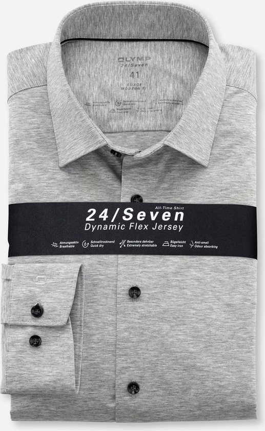 OLYMP Luxor 24/Seven modern fit overhemd - zilvergrijs tricot - Strijkvriendelijk - Boordmaat: 46