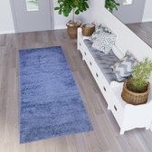 Tapiso Delhi Tapijtloper Vloerkleed Hoogpolig Blauw Op Maat- 100x300