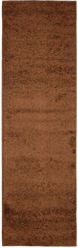 Tapiso Delhi Tapis de Couloir Marron à Poils Hauts Moelleux sur Mesure - 80x250
